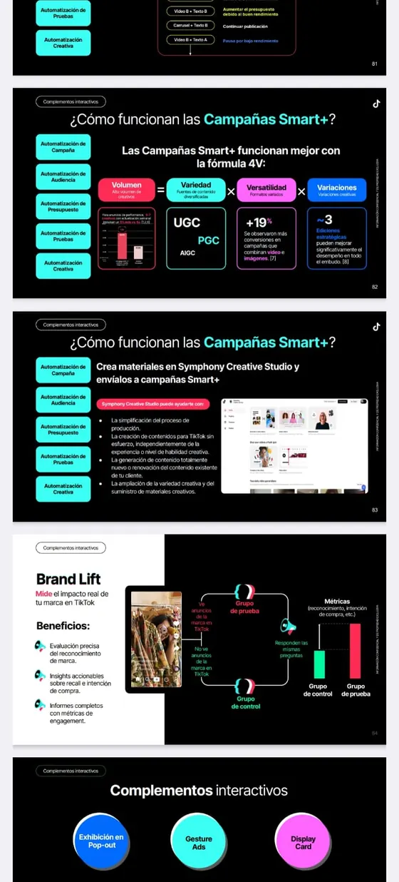 Páginas sobre campañas Smart+ y Brand Lift de la guía de TikTok